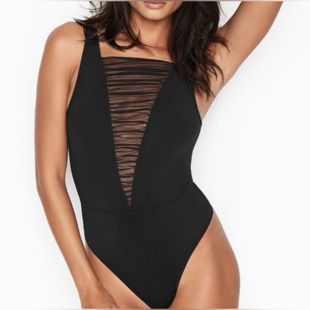 Victoria's Secret Black Mesh Detail Open Back Bodysuit Size S‎